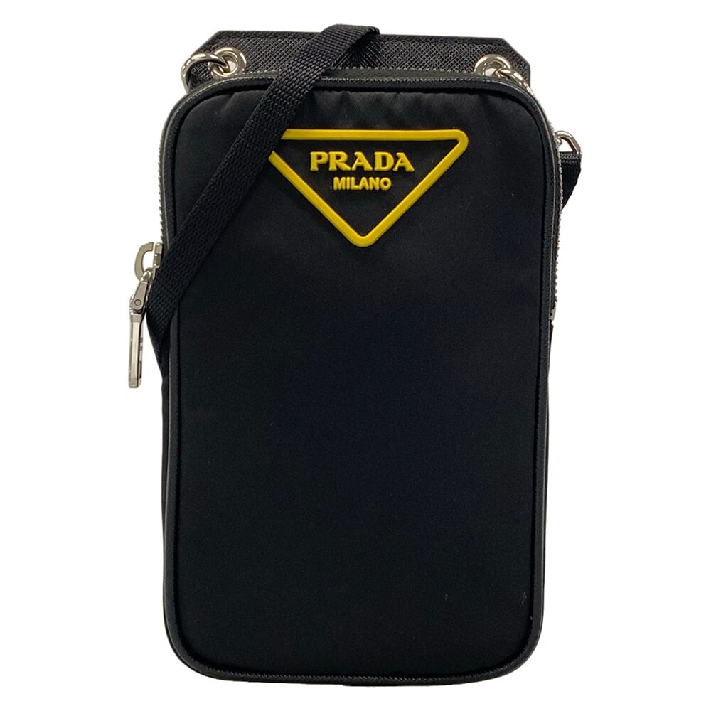 Prada Shoulder Bag 2ZT012 Black Yellow Nylon Leather